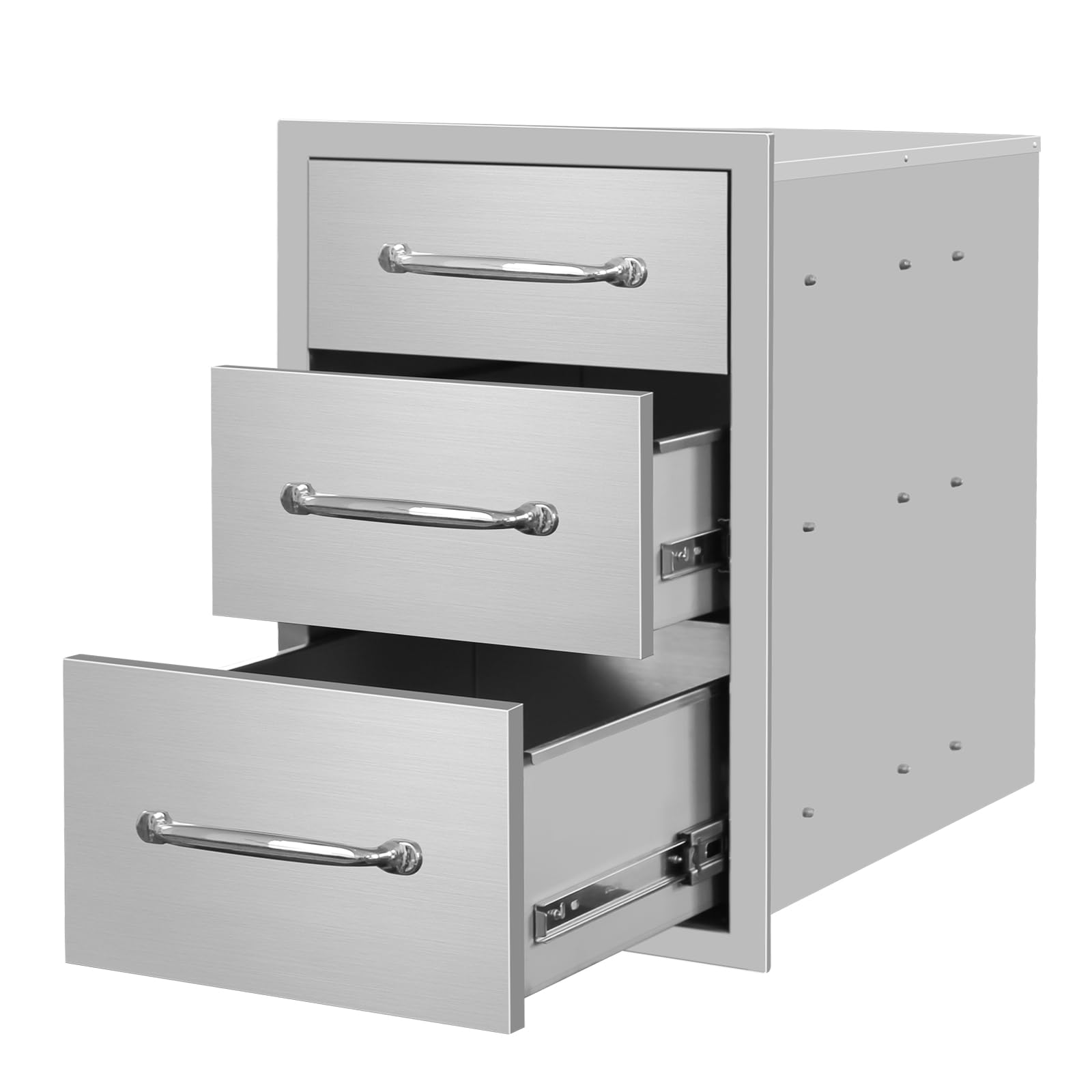 Outdoor Kitchen Drawers 14" W x 21"H x 21"D Stainless Steel Drawer Flush Mount Triple BBQ Drawers with Chrome Handle for Outdoor Kitchen Island, Patio Grill Station