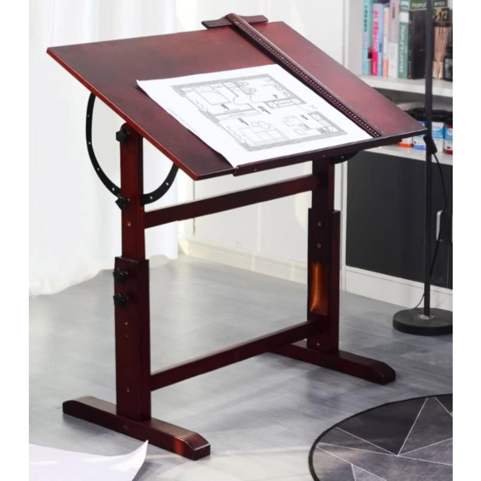OTQEFTN Drafting Table,Wood Drafting Table, 35.4 X 23.6 Inch Extra Large Painting Table, Adjustable Desktop Angle and Height, with Measuring Ruler, for Artwork, Graphic