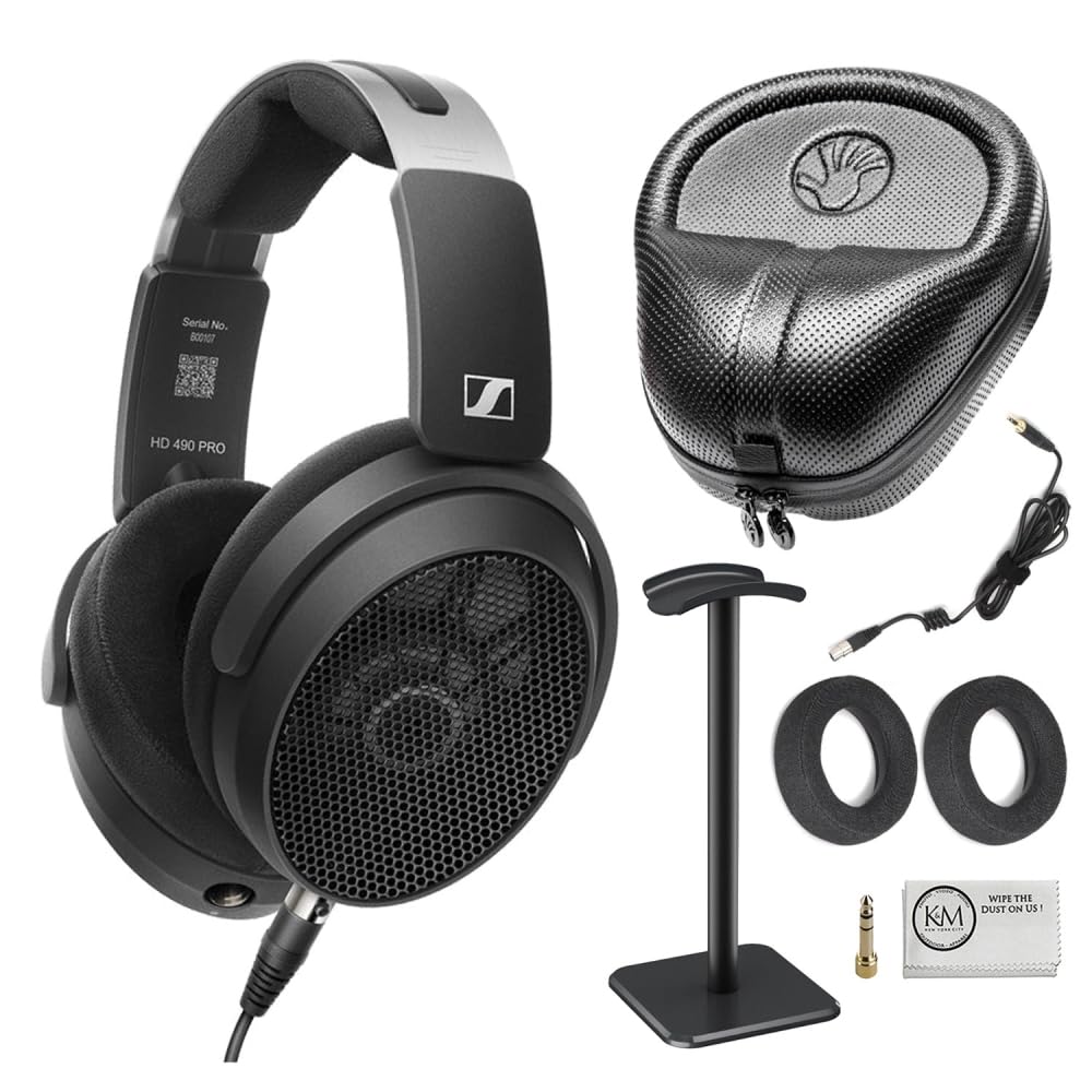 Sennheiser HD 490 PRO Professional Reference Open-Back Studio Headphones Bundled with Headphone Case + Headphones Stand + Cleaning Cloth (4 Items)