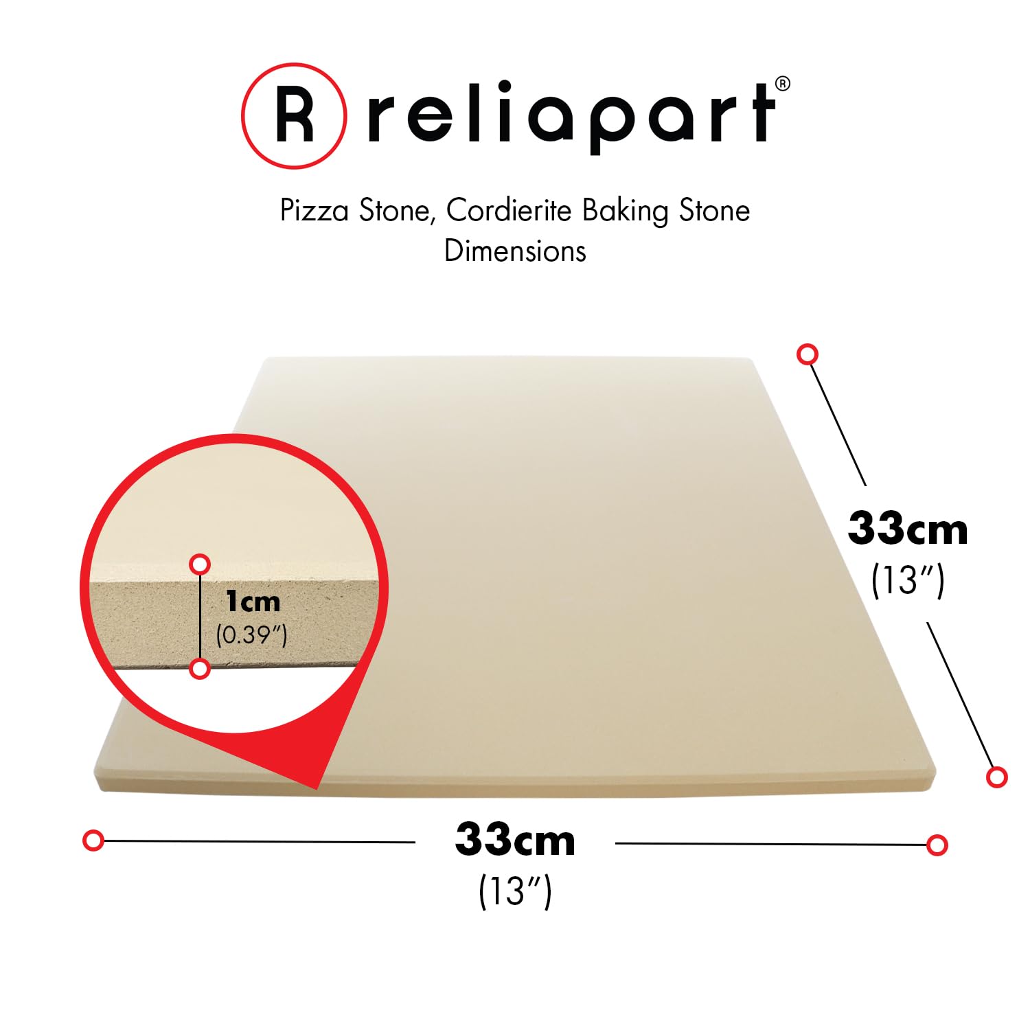 Piedra para pizza de 33 x 33 cm para horno y barbacoa, piedra cuadrada de cordierita con 1,5 cm de grosor, temperatura máxima de 800 °C, ideal para pizza crujiente, pan, galletas y más, para