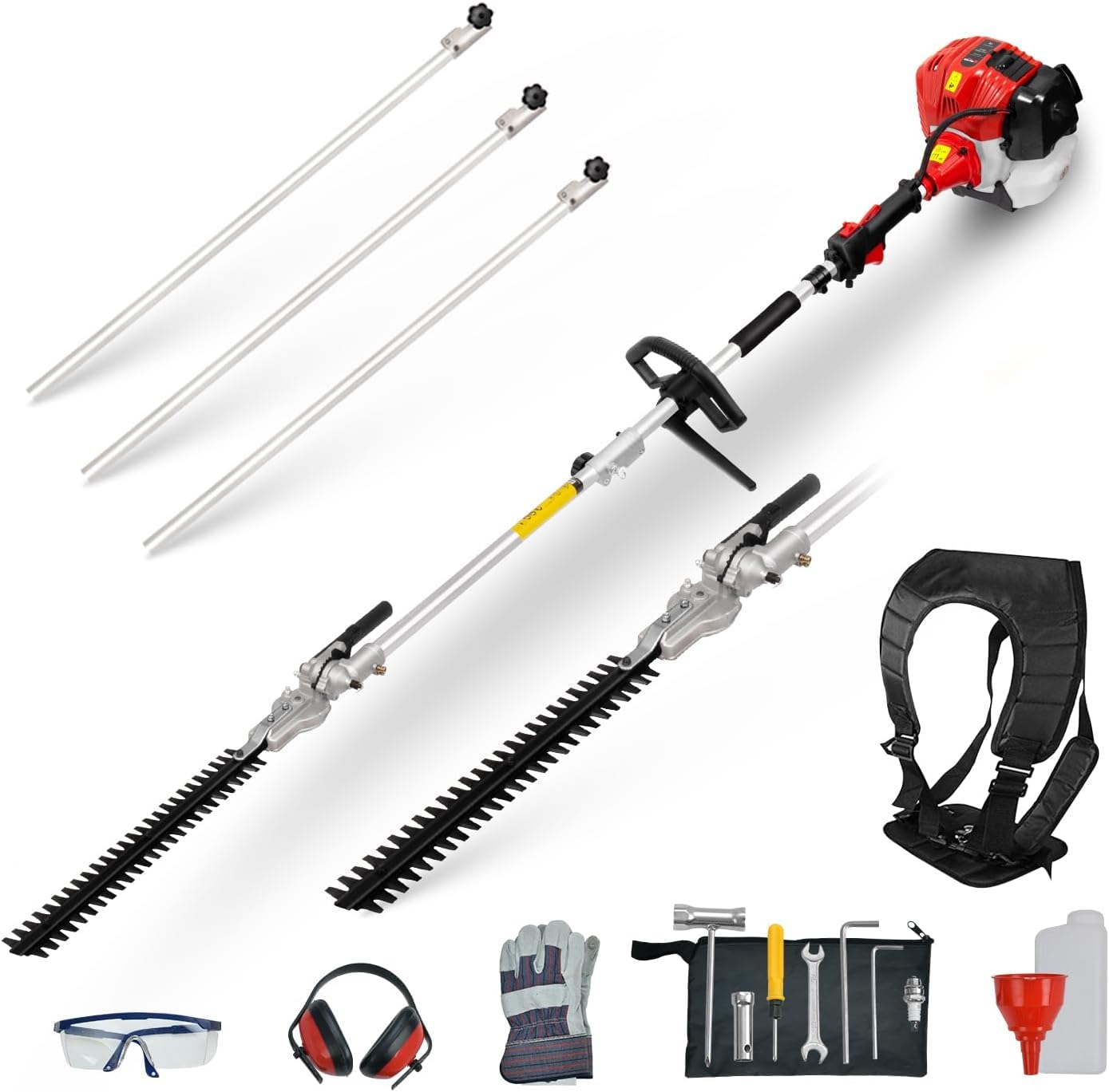BU-KO 52cc Long Reach Petrol Hedge Trimmer and 3x 75cm Extension Pole, High Performance