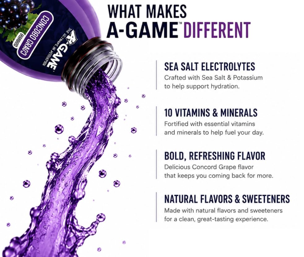 Image of A-GAME Electrolyte Drink, Concord Grape Flavor, 12 Pack