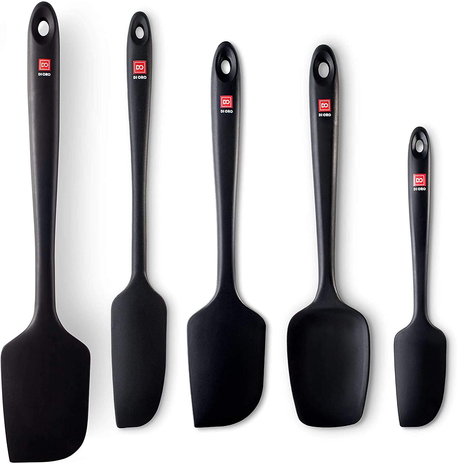 DI ORO Seamless Series 5-Piece Silicone Spatula Set - 600°F Heat-Resistant Rubber Spatulas - Pro-Grade Kitchen Utensil Set - LFGB Certified and BPA Free Silicone - For Cooking and Baking (Black)