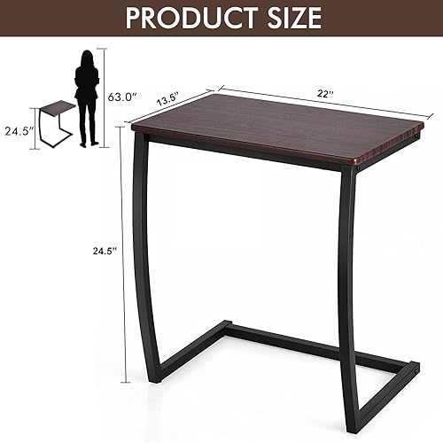 Miniatura 3 de Mesa auxiliar en forma de C, mesa de bandeja de TV con marco de acero para sofá, mesa de sofá portátil para espacios pequeños, mesa auxiliar para