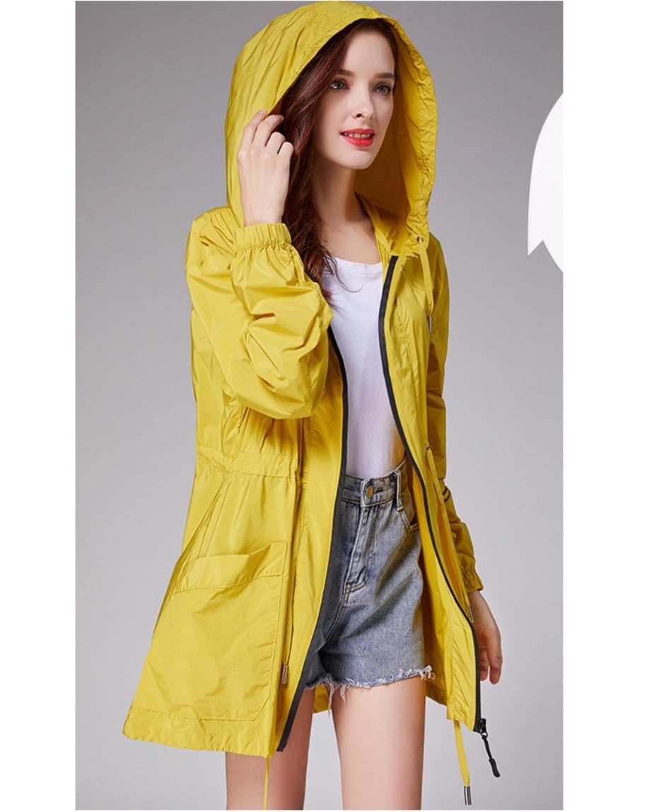 Płaszcz Outdoorowy na Deszcz Damski Płaszcz Przeciwdeszczowy Wodoodporna Kurtka Przeciwdeszczowa Przenośna Lekka Wiatrówka Wielokrotnego Użytku, Ripstop