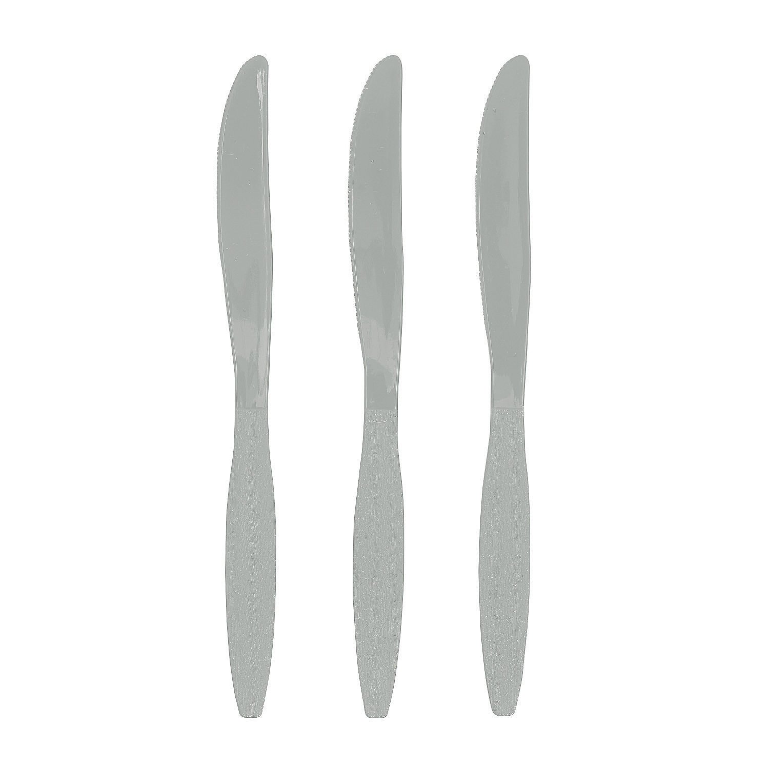 Fun Express - Metallic Silver Plastic Knives (50 Pc) - Party Supplies - Solid Tableware - Cutlery - 50 Pieces