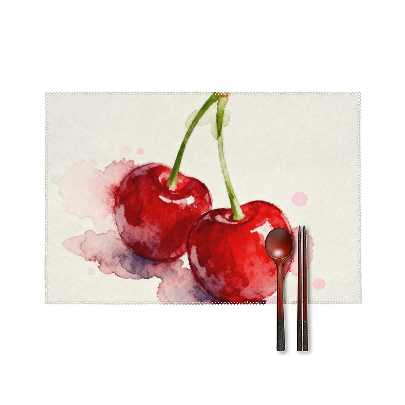 Sweet Cherry Placemats Set of 6 Wipeable Table Mats for Kitchen Dining Table Heat Resistant Waterproof Modern Indoor/Outdoor Non-Slip Easy Clean Place Mats