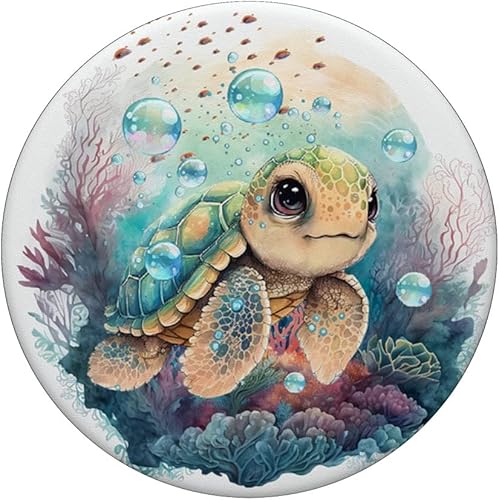 Miniatura 3 de Cute Kawaii Baby Sea Turtle In The Ocean PopSockets PopGrip intercambiable