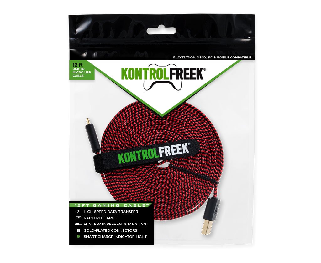 KontolFreek 12ft Performance Gaming Cable fits PS4, Xbox One, Android, Micro USB