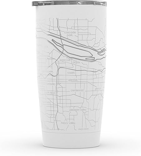 Vista 205 de Well Told Vaso de café aislado con diseño de mapa de Nueva York grabado, taza de acero inoxidable grabada (20 onzas, negro) con aislamiento de mapa