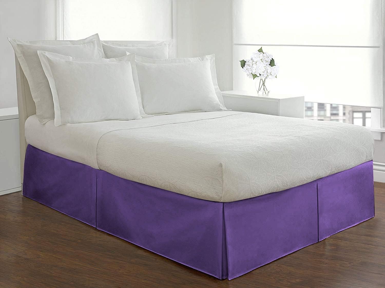 Italian Finish Egyptian Cotton Tailored Split Corner Bed Skirt with 15-inch Drop Length - Queen Size (60 x 80) Color White (Solid Style) Made from 550 Thread Count