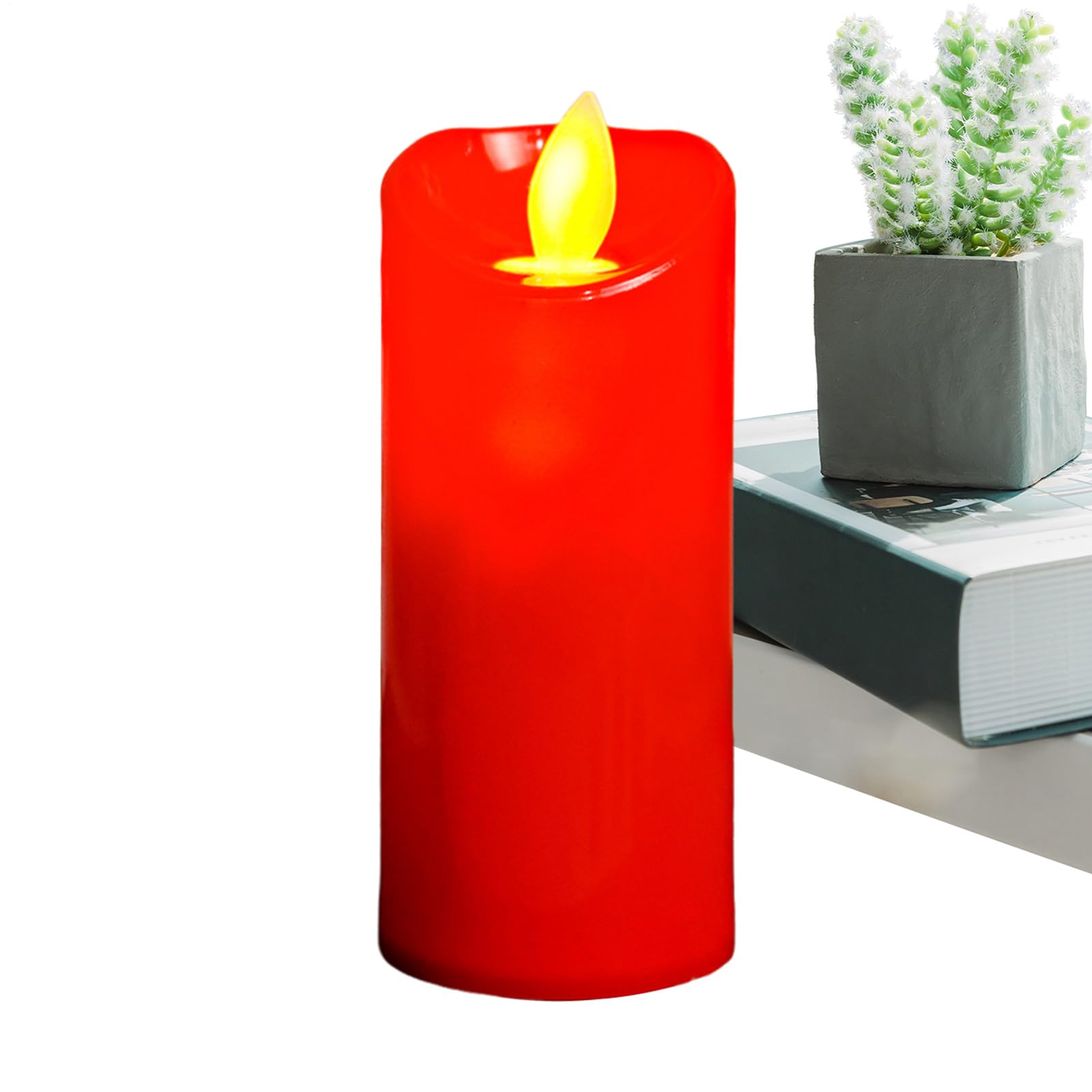Red Moving Wick Flameless Candles - Red 3D Moving Flame Battery Candles - Fake, LED, Table Decoration, Home Decoration