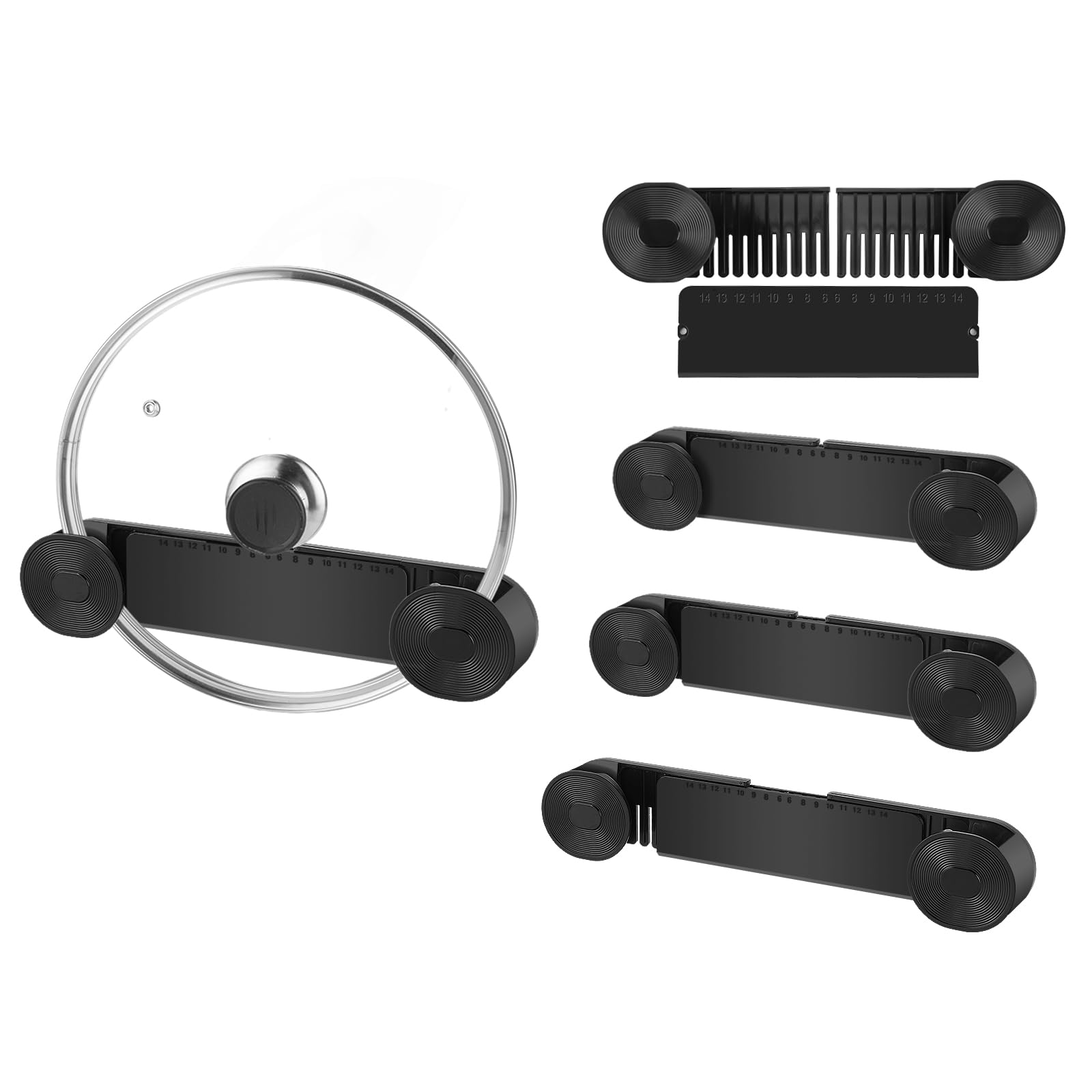 YONGAIJIA 4 Pack Pot Lid Organizer for Cabinet Door, Fits 6-14in Lids Black