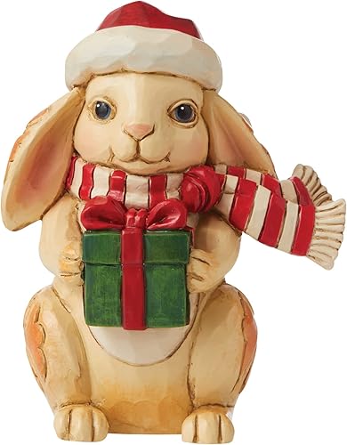 Enesco Jim Shore Heartwood Creek - Figura miniatura de conejo de Navidad, 3.75 pulgadas, multicolor
