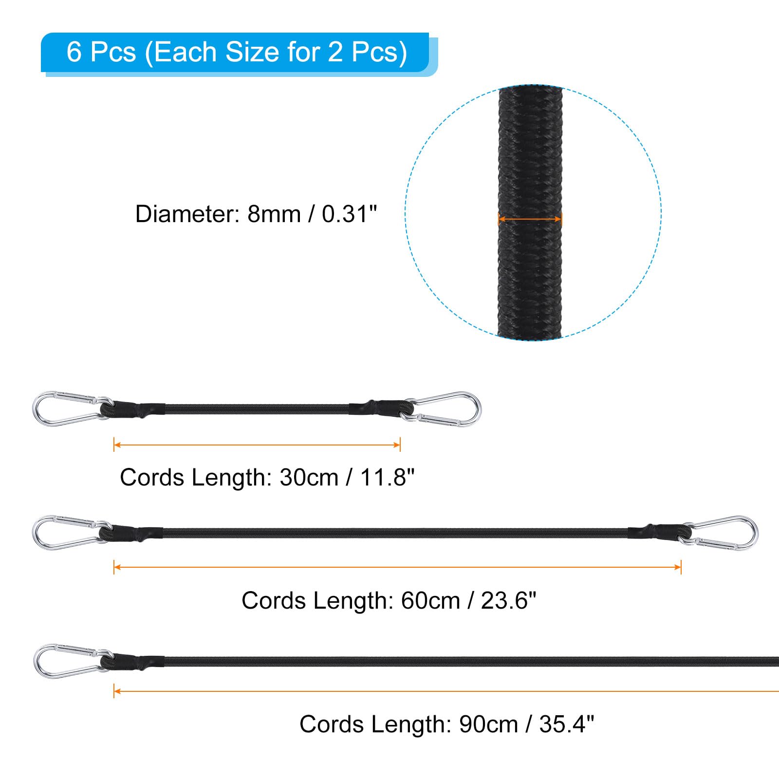 PATIKIL 11.8" 23.6" 35.4" Bungee Cords with Hooks - Image 2