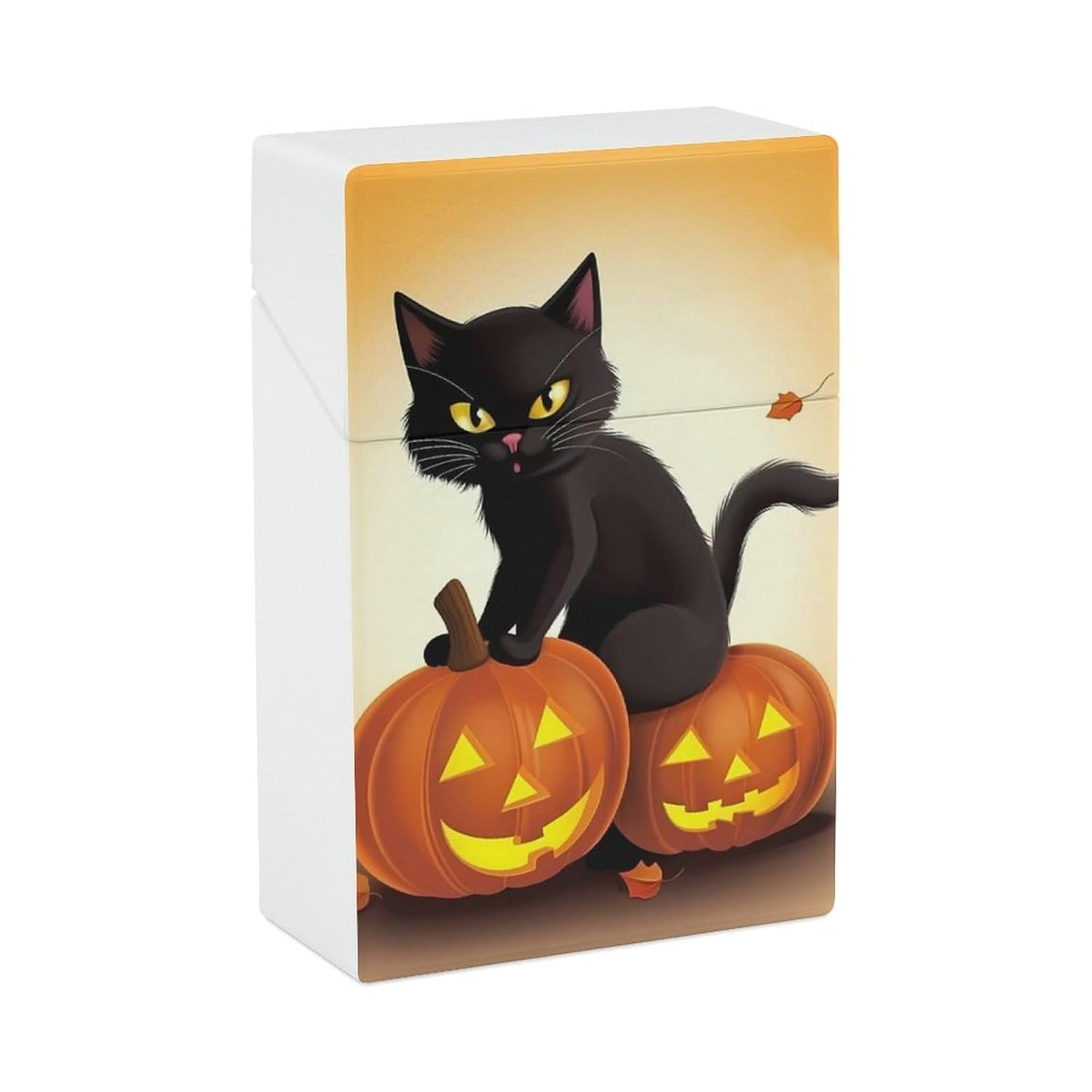 Halloween Black Cats Pumpkin Cigarette Case with Switch Flip Closure, Cigarette Holder Case for Men Women, Cigarettes Smoking Accessories, Plastic Box for Smoke, Cigarette Hard Box Holder