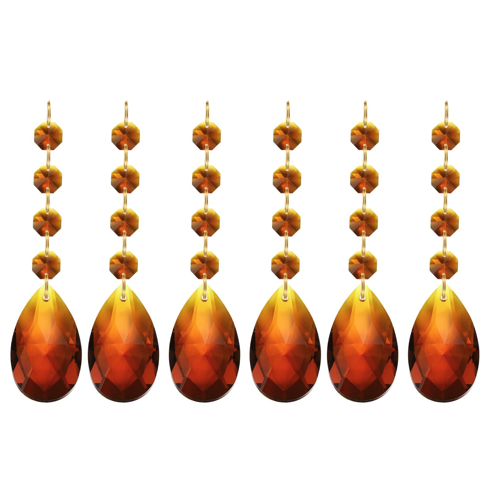 PATIKIL Teardrop Crystal Chandelier, 6 Pack 120mm Length Prisms Part Dark Amber