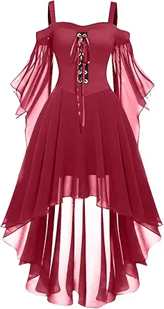 OIOLOYJM Witch Costume Women Sexy Plus Size Renaissance Vampire Gothic Corset Womens Halloween Costumes Woman 2025 Clothes Dresses Deep Red XL