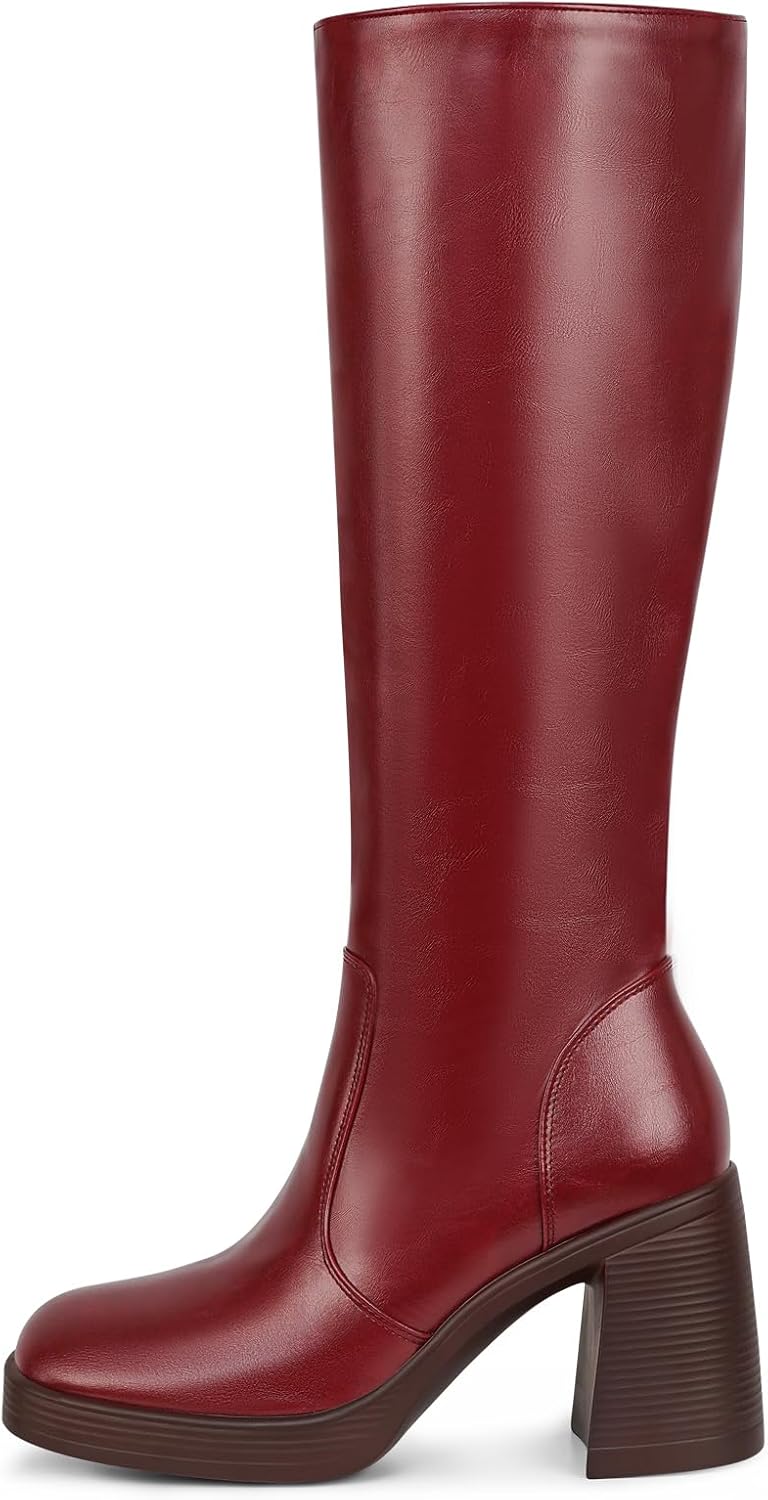 SOVANYOU Black Leather Boots Platform Boots for Women Fashion Square Toe Chunky Block Heeled Boots Side Zip - Image 2