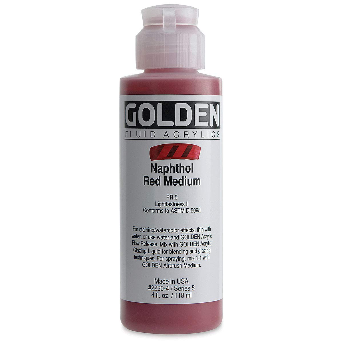 Golden Artist Colors Fluid Acrylic, 4 oz., Naphthol Red Medium