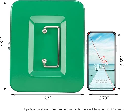 Miniatura 2 de KYODOLED Caja de dinero mediana con bandeja para dinero, pequeña caja de seguridad con llave, cajón de efectivo, 7.87 x 6.30 x 3.54 pulgadas, verde,