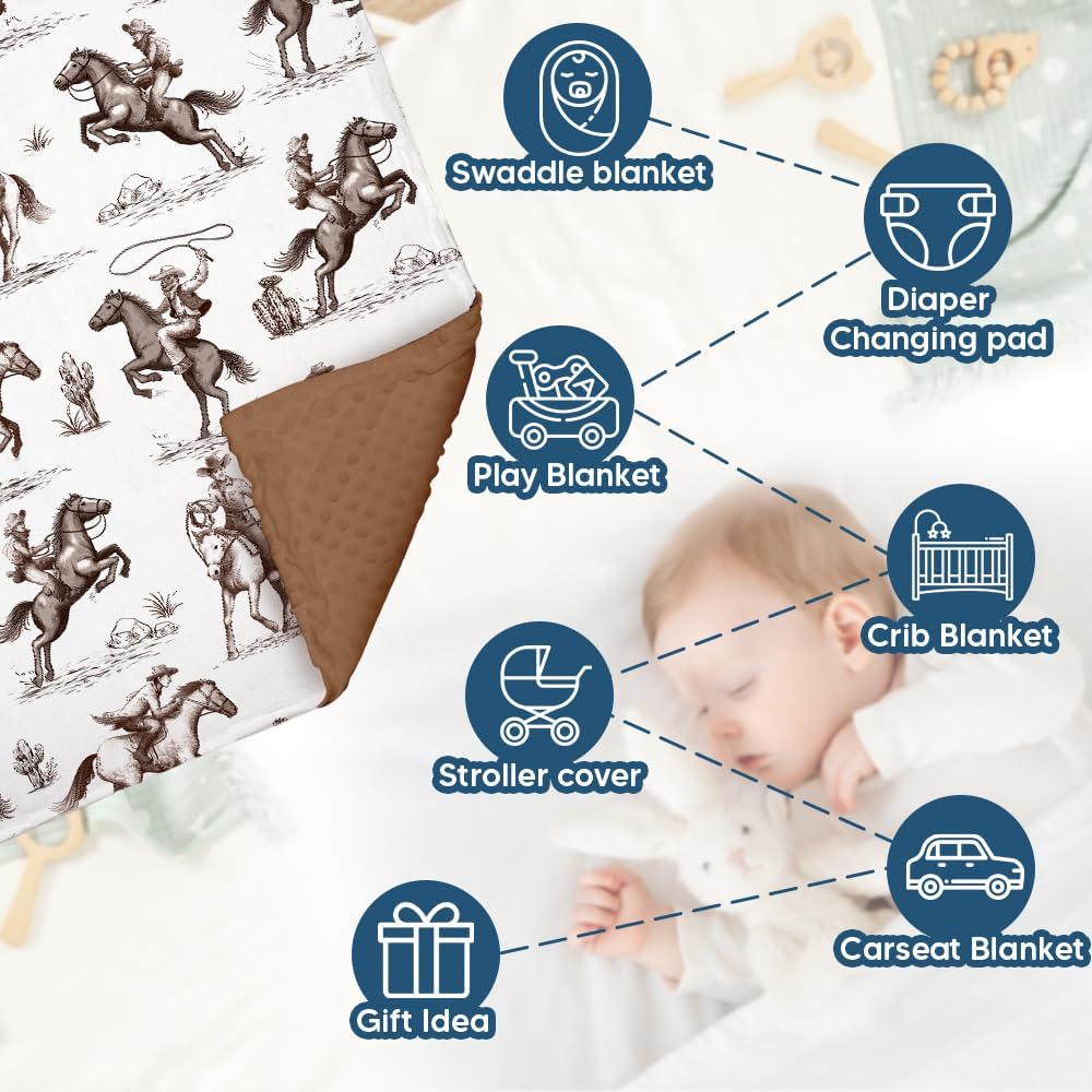 Western Baby Blanket, Cowboy Minky Blankets for Boys Girls, Nursery Room Decor, Soft Warm Lightweight Nursery Bed Blanket for Newborn Toddlers Son Daughter (05)