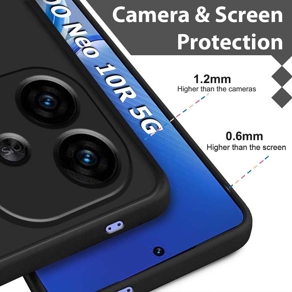 Image of Fashionury Liquid Silicon Back Cover for iQOO Neo 10R 5G | Camera Protection | Inner Velvet Fabric | Anti-Fingerprint | Ultra Slim Case (Black)