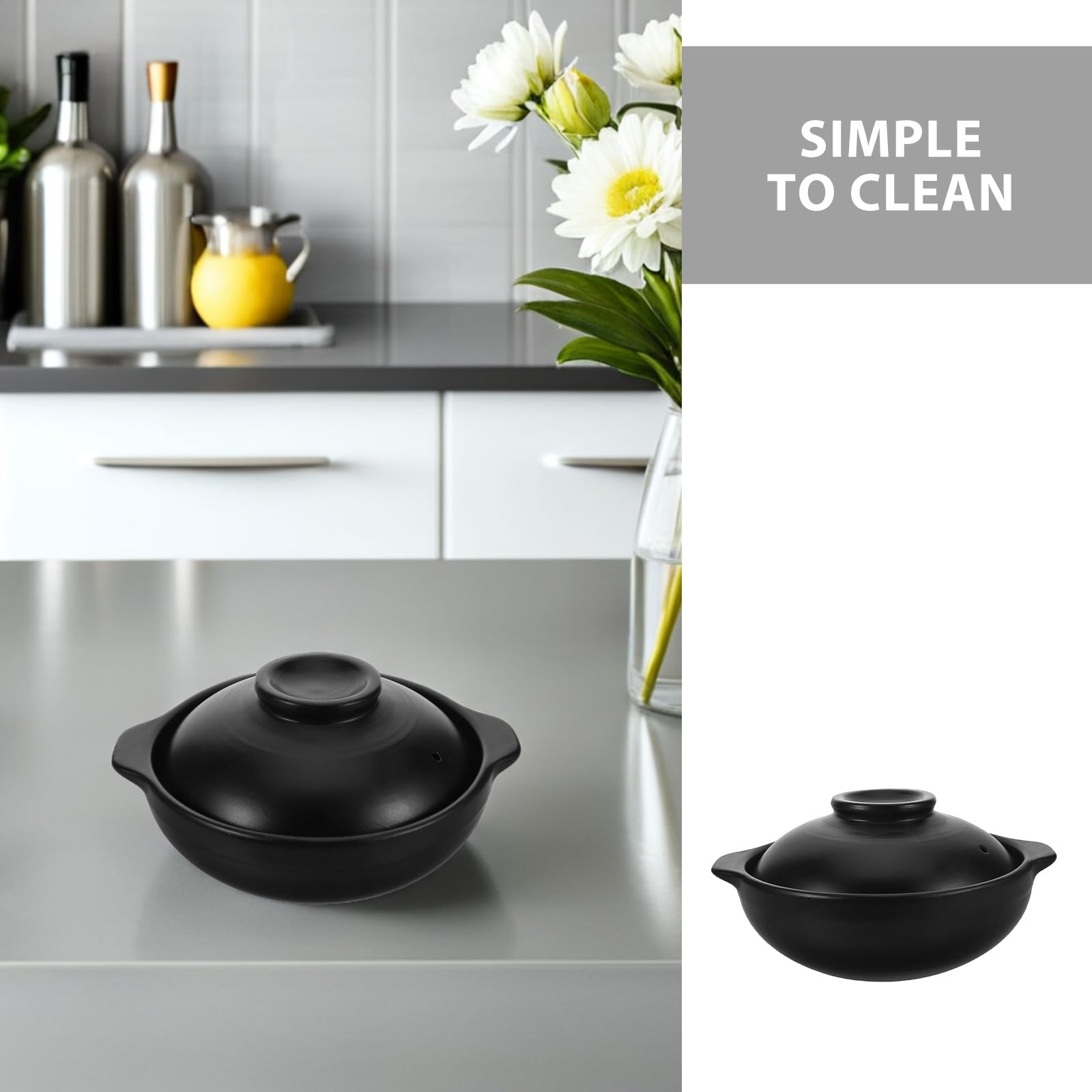 Abaodam Cazuela de Barro de 600ml con Tapa, Diseño Clásico y Ligera para Cocina y Restaurante, Mantiene el Arroz Comida Caliente con Material de Arcilla Resistente