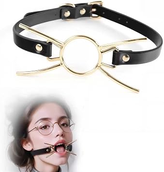 Metal Spider Ring Open-Mouth Gag Slave Restraint Strap with O-Ring Head Collar Oral Restraint Device Adjustable Strap Toy Gold