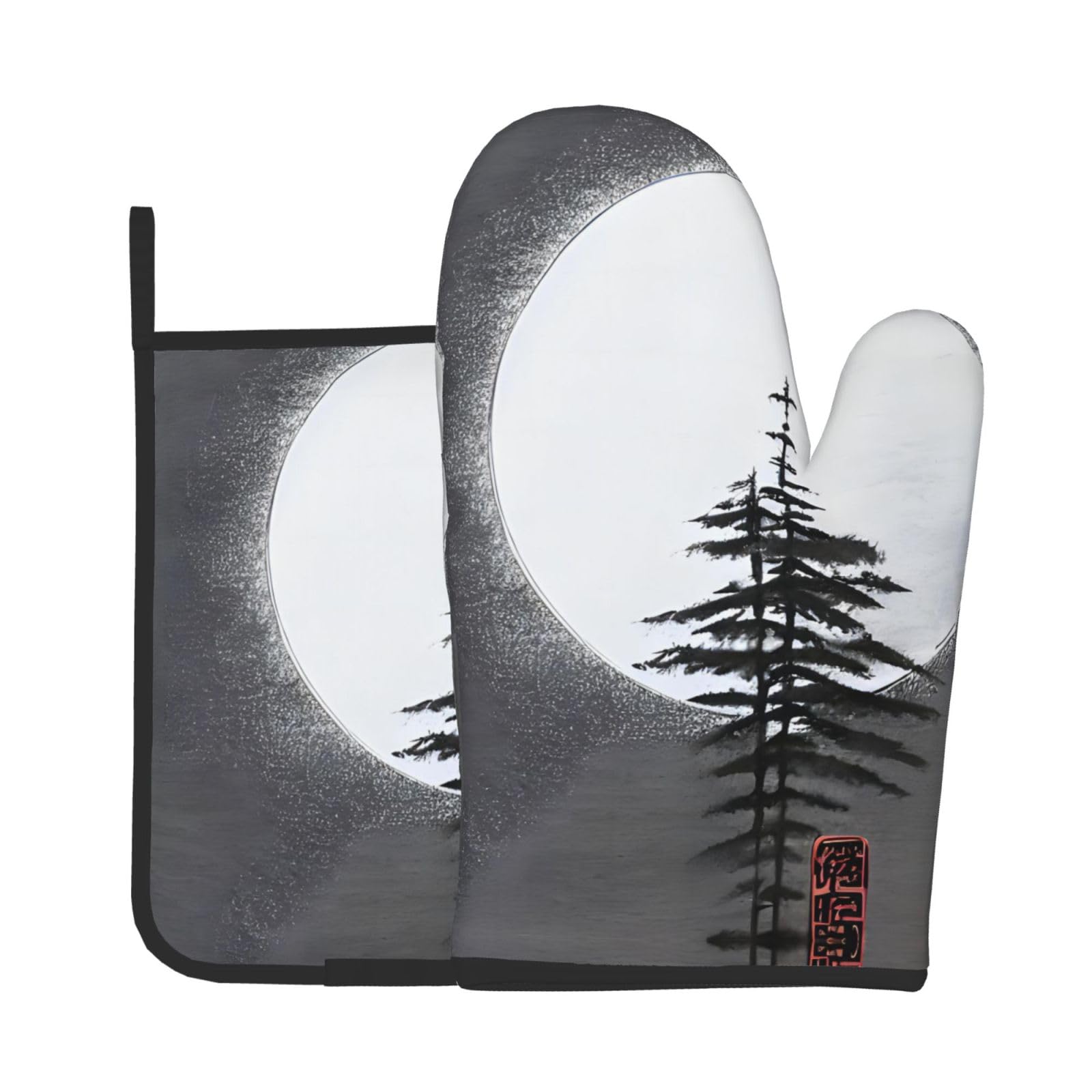 Oven Mitts and Potholders Set of 2 for Kitchen Baking Cooking GrayMoon Pine Tree Thick and Durable