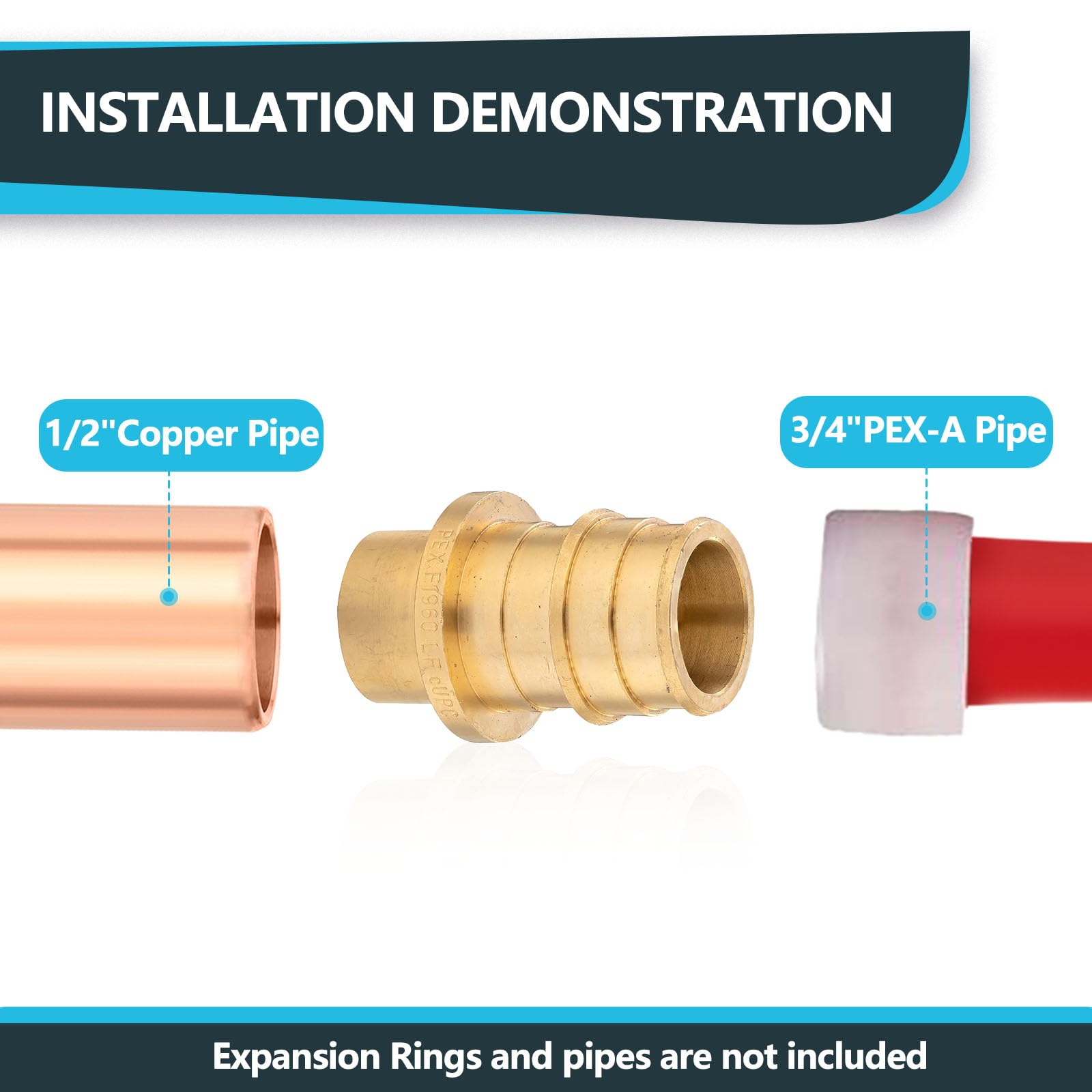 Paquete de 5 accesorios de expansión Seelink PEX-A, adaptador macho de sudor PEX-A de 3/4 x 1/2 pulgadas, accesorios de tubería de expansión de latón, para accesorios de manguera de tubería PEX, ASTM