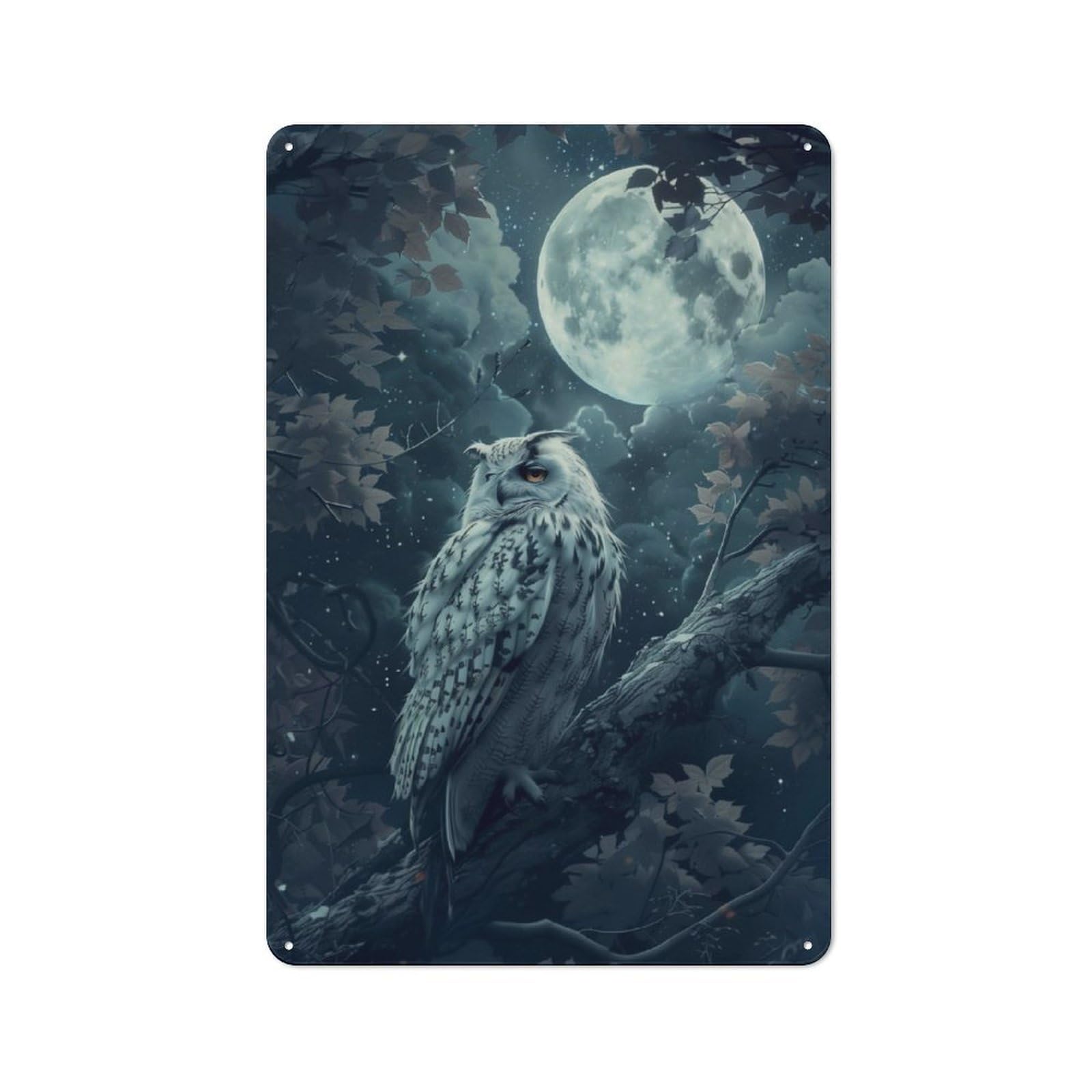 Junmoney Moonlit Owl Vintage Metal Sign 30X20cm For Guest Room Or Hallway, Suited To Guest Room Decorators