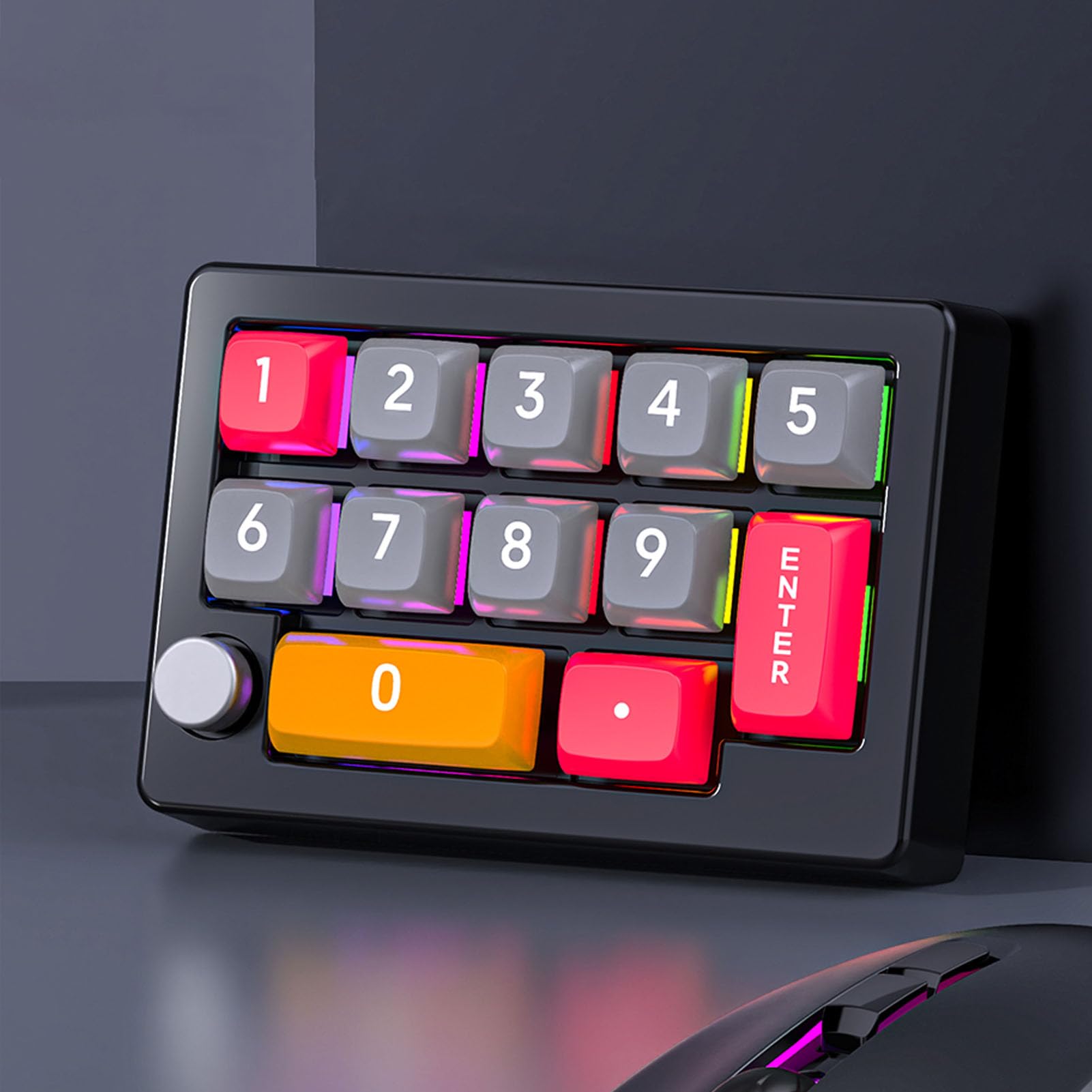Jectse Mechanisches Numpad, USB-verkabeltes, RGB-hintergrundbeleuchtetes, Programmierbares Makro-Tastenfeld mit 12 Tasten und Joystick-Knopfsteuerung, für Spiele und Arbeit auf La (Black)