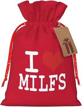 AMZJHGWEU I Love Milfs Christmas Gift Bags, Santa Wrapping Bags, With Drawstring And Tags Reusable, Xmas Presents Bag, Holiday Party Favors, Birthday & Christmas Gift