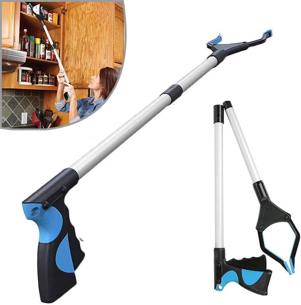 Long Handled Picker, 33" Foldable Rotating Grabber Reacher Gripper Tool, Fishing, Trash Picker, Elderly Disabled Handicap Arm Pick Up Assist Tool Extender Arm Heavy Duty Grip Handle (1)