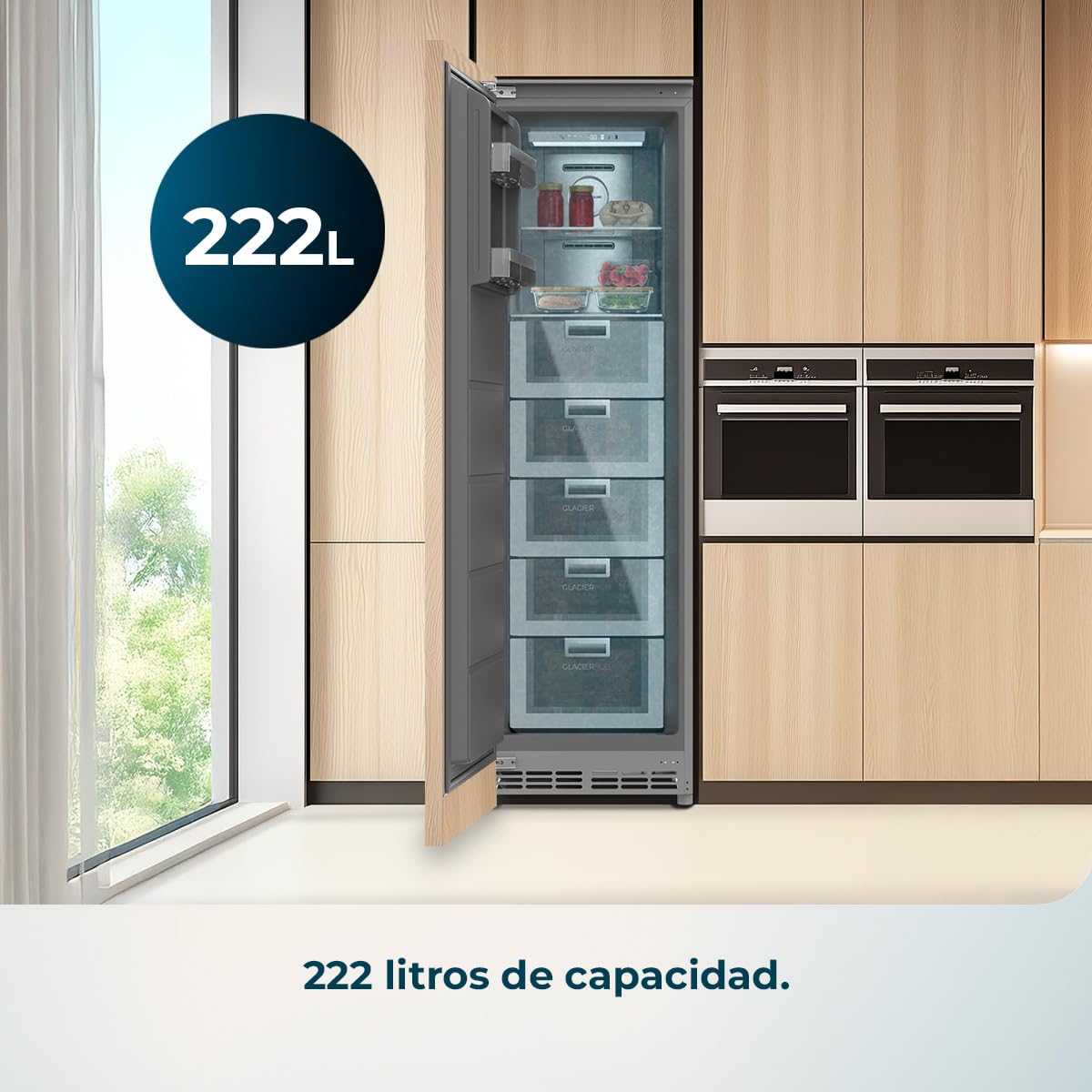 Cecotec Congelador Integrable Vertical 222L Bolero CoolMarket UF BI-D 222 GREY E. Altura 187cm y 55,9cm de Ancho, Bajo Consumo, Metal Cooling, interior gris prémium, Fast Freezing