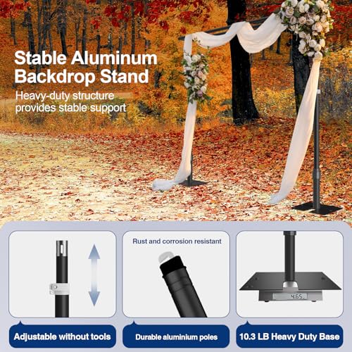 Image of EMART Backdrop Stand Heavy Duty 9.8x10Ft,Three Crossbar Pipe and Drape Photo Background Support Kit, Adjustable Metal Frame with Flat Base for Wedding Birthday Party Decorations-Black