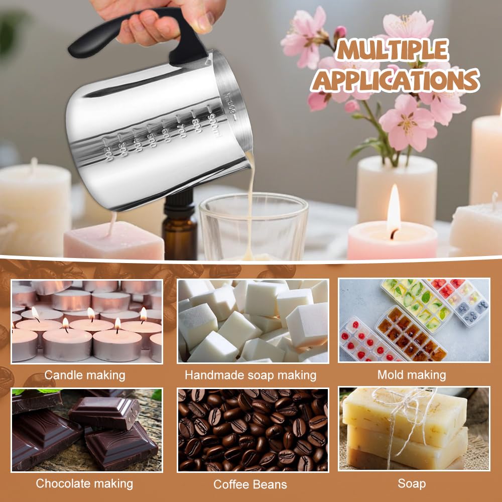 SZMK 900 ML Pentolino per Cera Candele,Pentola Sciogliere Cera Inox, Pentola per Candele Fai da Te,Pentolas Fusione Cera con Cucchiaio,Pentolas Sciogli Sapone,Casseruola da Fabbricazione Candele