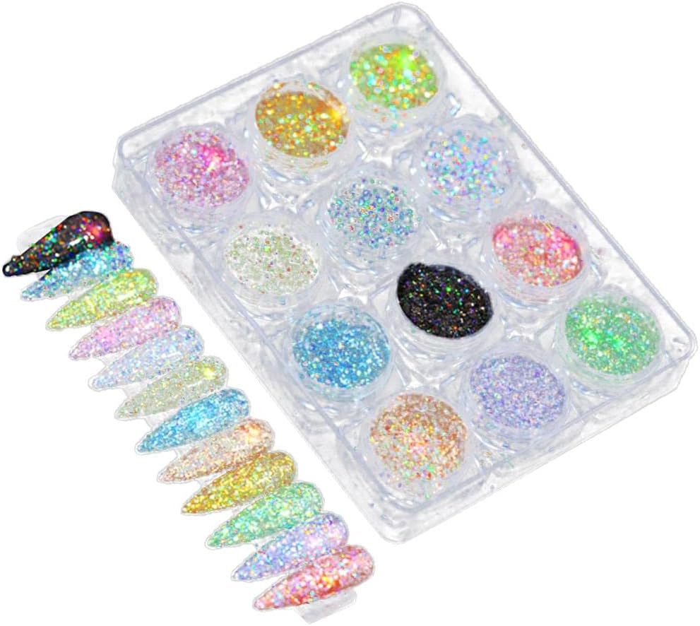 Sparkle and Shine with 12 Boxes Holographic Mermaid Glitter Sequins Set for Nail Art -, Easy Application - for Women, DIY Nail Artists