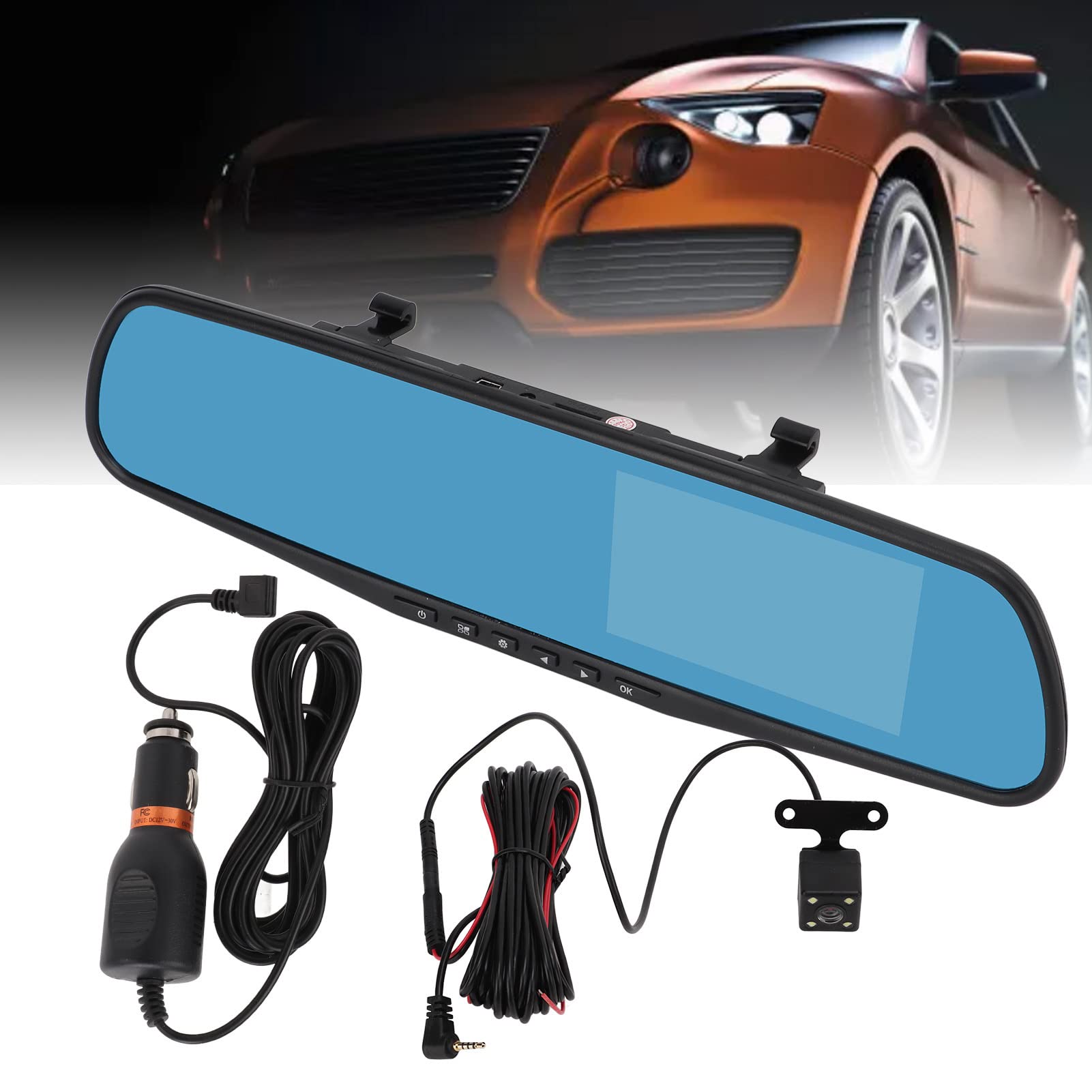Vehículo en Espejo Video 4.3In 1080P Espejo Dash Cam Espejo Retrovisor Cámara Grabadora de Conducción Dual Monitor de Estacionamiento Grabación en Bucle Cámara de Respaldo Cámaras