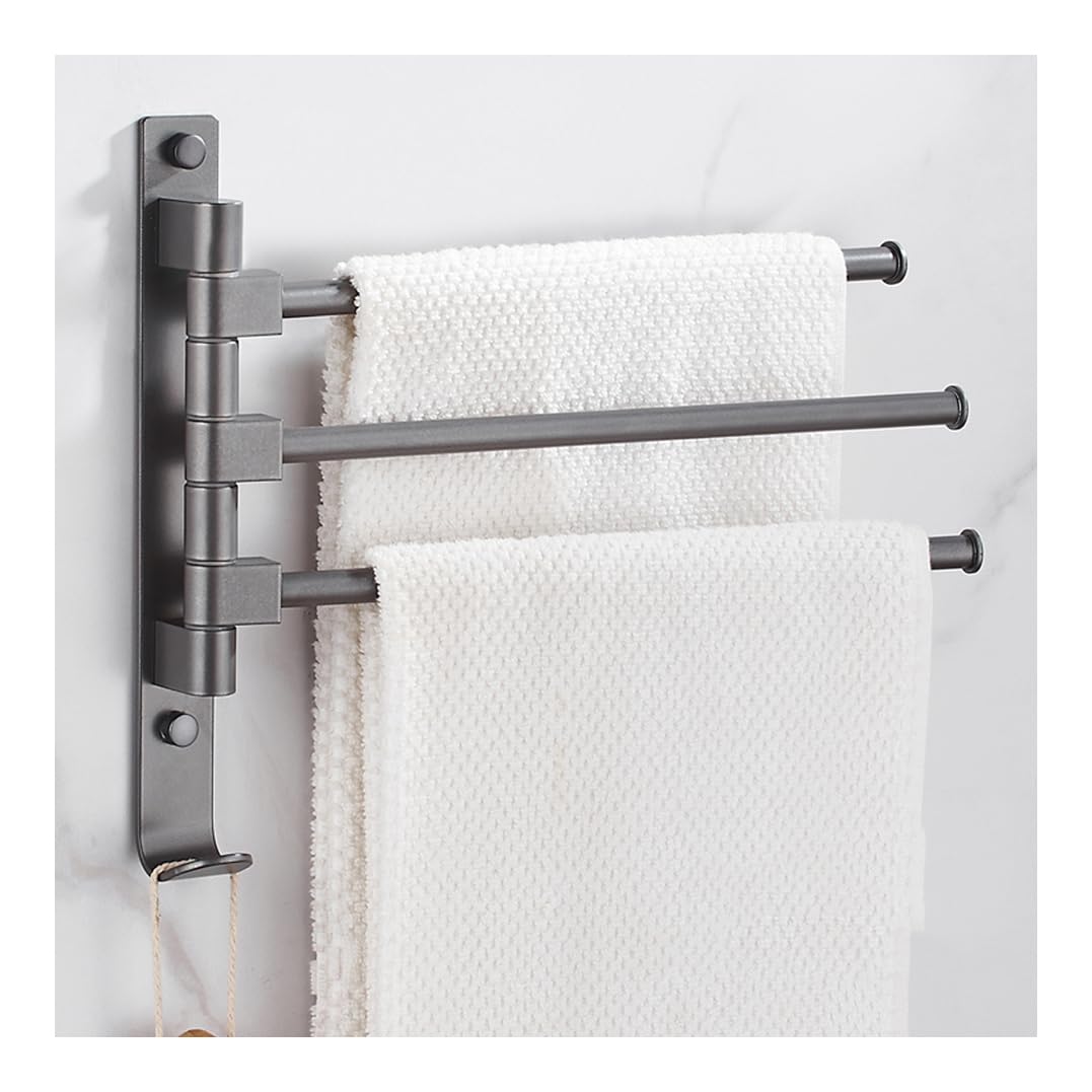 LMYSXAOZ Modern Grey Swivel Towel Rack Bar for Bathroom, Wall Mounted Folding Arm Swing Out Hanger Holder Space Saving Laundry, Kitchen, Outdoor 3Bar