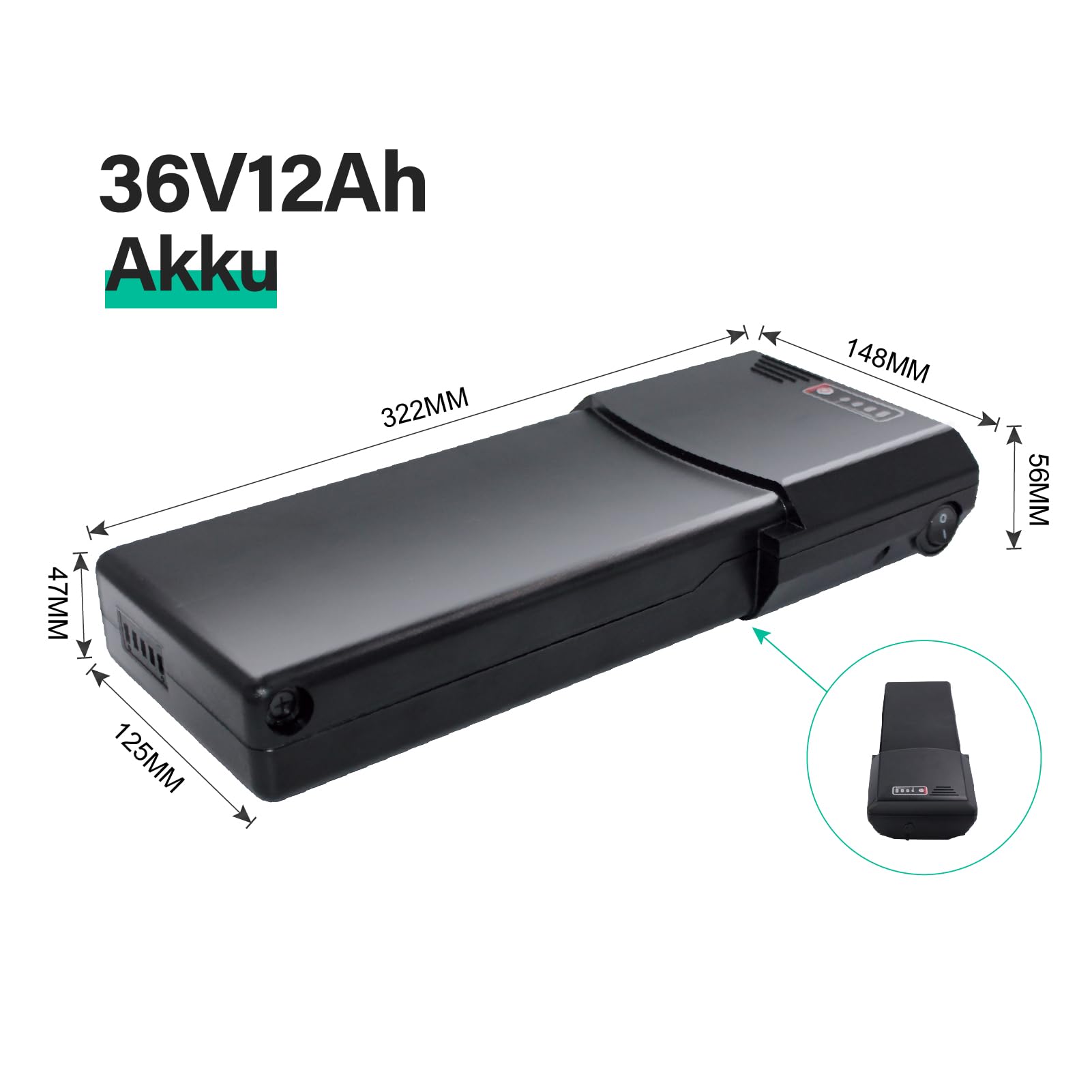 Akumulator do roweru elektrycznego, 36 V, 12 Ah, akumulator litowy, nadaje się do systemu napędowego Bafang lub Ansmann (36 V, 12 Ah)
