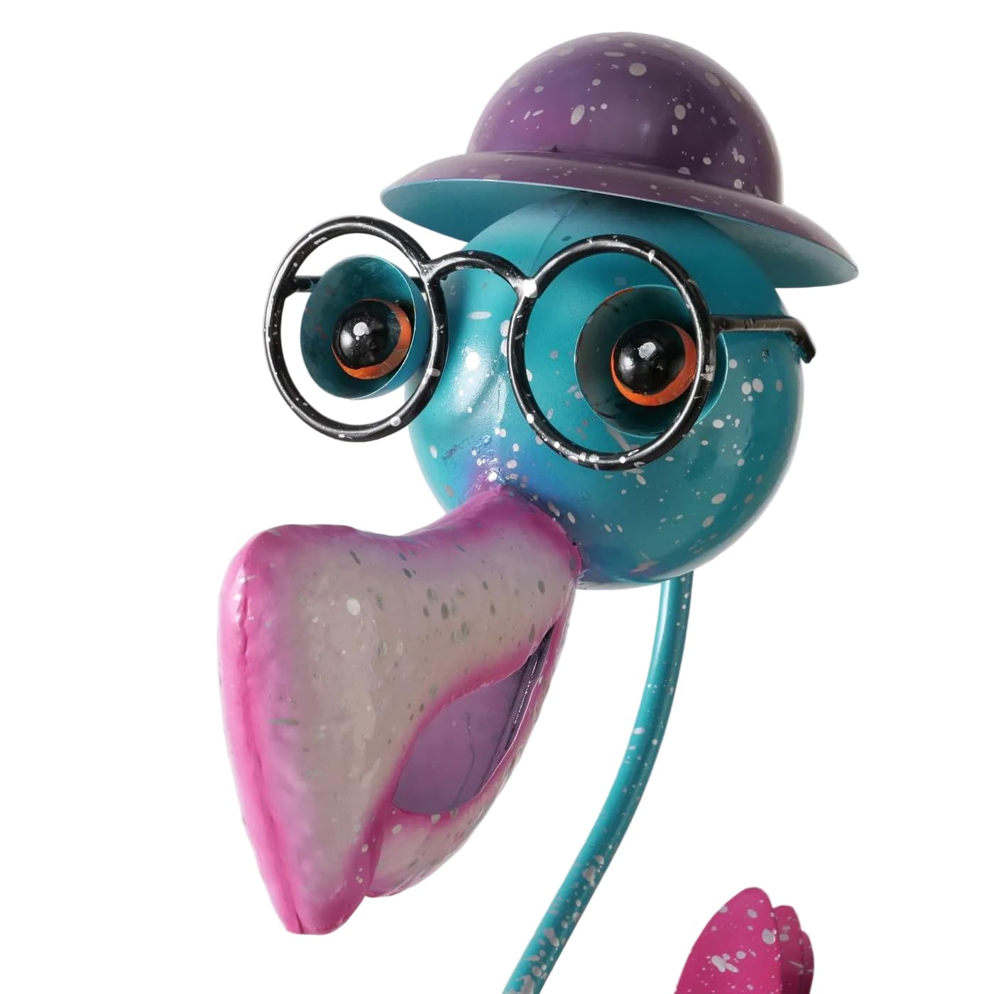 MF Professor Pico Vogel Gartenfigur aus Metall, 54 cm, Bunt mit Brille und Hut, Türkis Lila Pink, Handgearbeitete Dekofigur für Garten und Terrasse