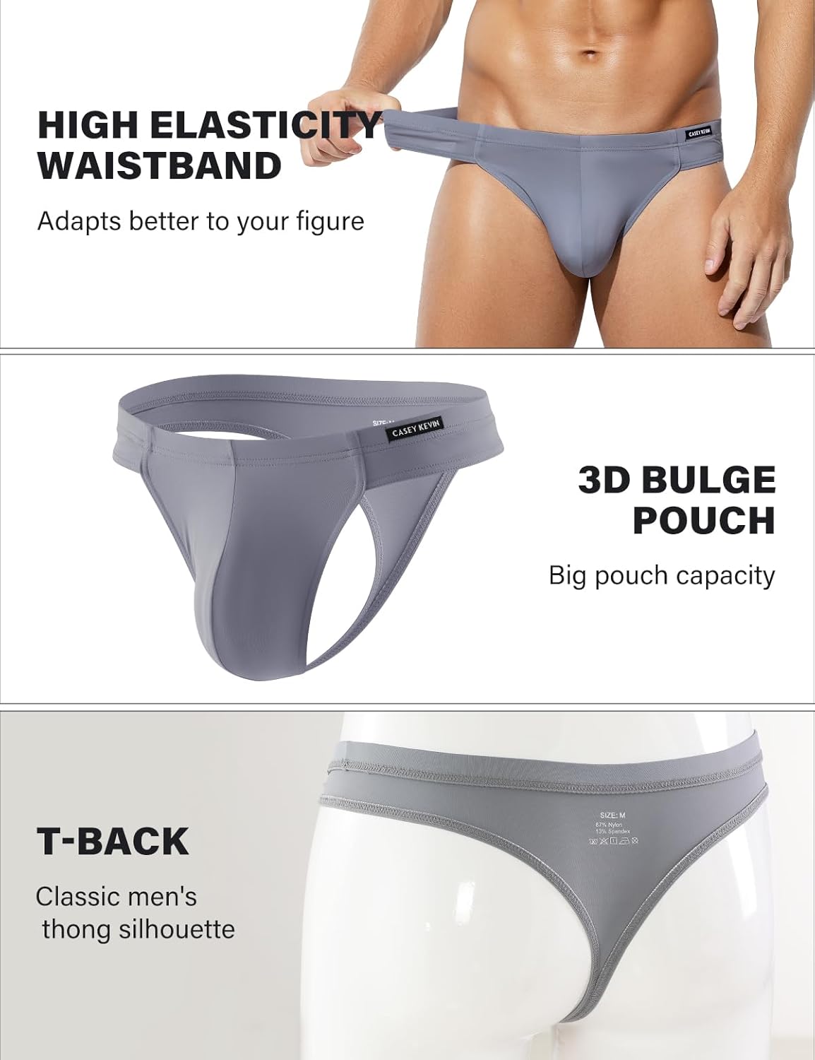 Casey Kevin Men's Ice Silk Thongs Underwear Bulge Pouch G-Strings Brief Underwear for Men T-Back Bikini - Image 4