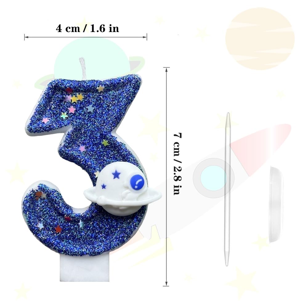 Yeodong Planet Theme candles Spaceships Number 3 Candles Dark Blue Birthday Candles Outer Space Themed Birthday Candles Cosmic Planet Theme Candles Birthday Party Cake Decoration(Number 3)