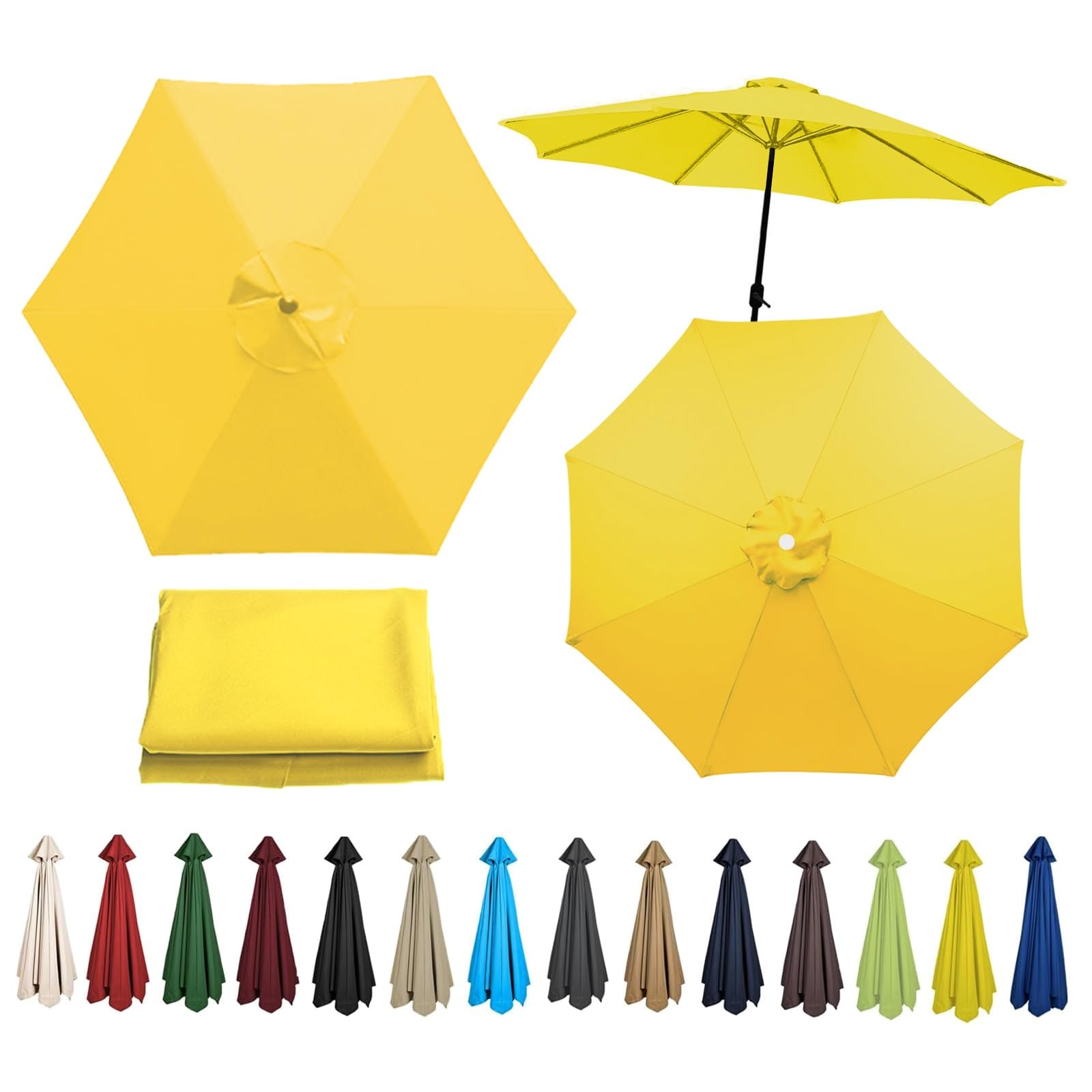 Replacement Parasol Canopy For 200cm - 6Ribs, 270cm - 6Ribs, 270cm - 8Ribs, 300cm - 6Ribs, 300cm - 8Ribs, UV Protective, Waterproof, Canopy Cover Fit Outdoor Garden Market Table Parasol(Color:Yellow,S