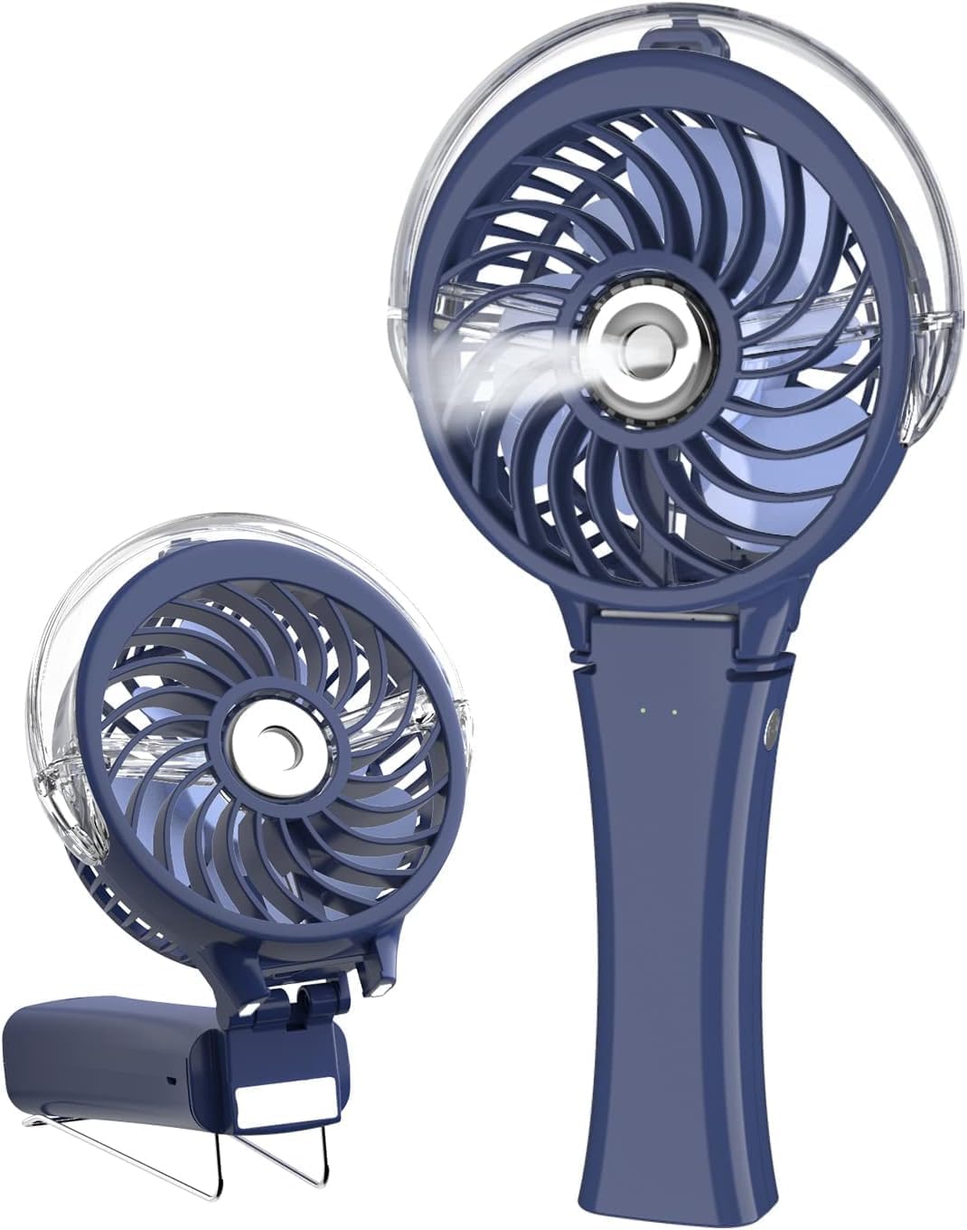HandFan Mist Portable Fan Mist Handy Fan with Mist, Handheld/Tabletop, Foldable, 2,000 mAh Rechargeable, 3 Levels of Airflow, 6 Blades, Heat Stroke Prevention (Navy Blue)