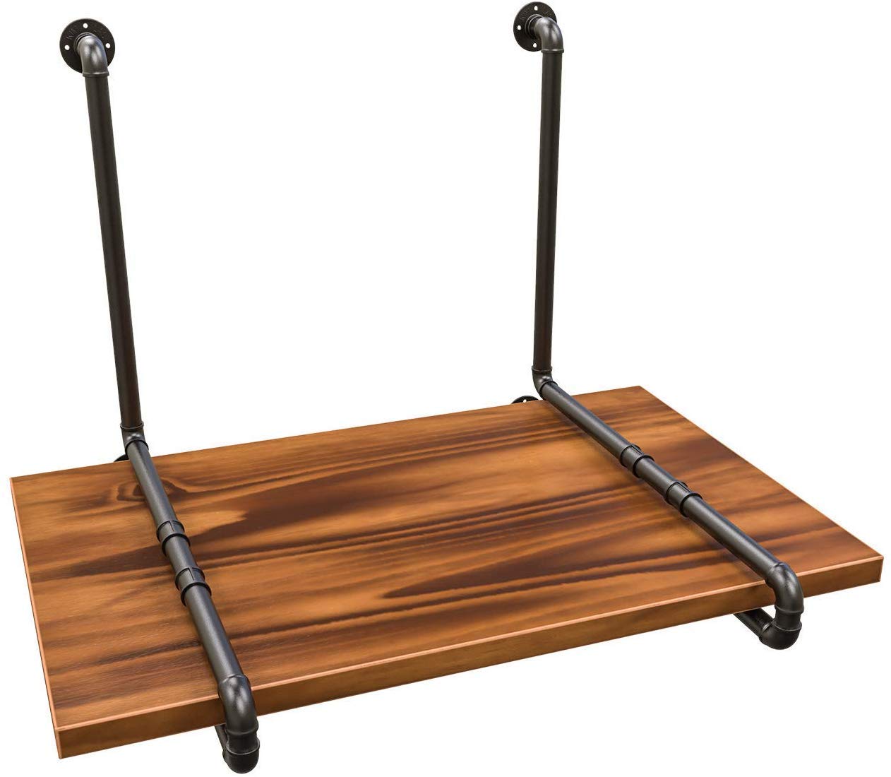 Wall-Mounted Floating Shelves Industrial Rustic Pipe Table Solid Wood Kitchen Dining Table, Home Office Heavy Duty Steel Floating Storage Trestle Desk (31.5L)