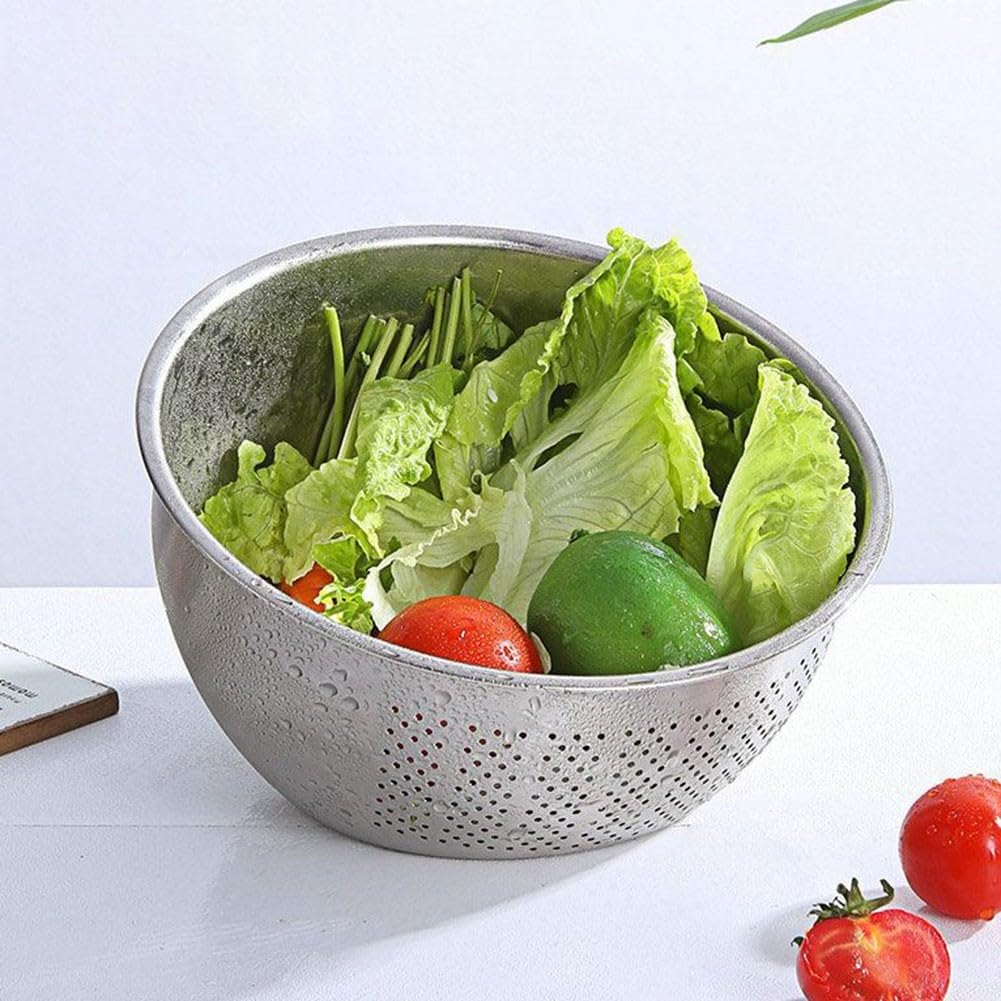 Cuenca Lavadora de Arroz en para acero Inoxidable con Agujeros Laterales - Colador Escurridor para Pasta y Legumbres - Utensilio de Cocina para fácil de Limpiar 22.5x11.5cm(304 material 26 cm)