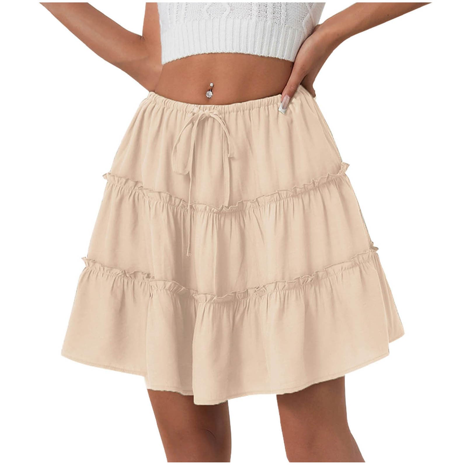 Womens Summer Flowy Mini Skirts Skirts High Waist Ruffle Tiered Skirt Cute Boho Beach Tennis Golf Skirts Built-in
